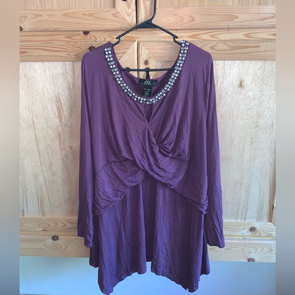 Midnight Velvet crisscross drape front faux rhinestone/pearl shirt size 3X - Picture 1 of 4